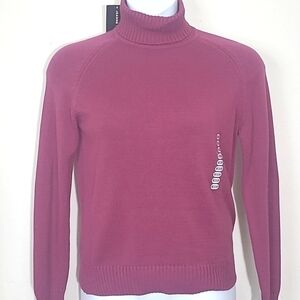 Turtleneck sweater Burgandy 100% Cotton stretch knit New Medium